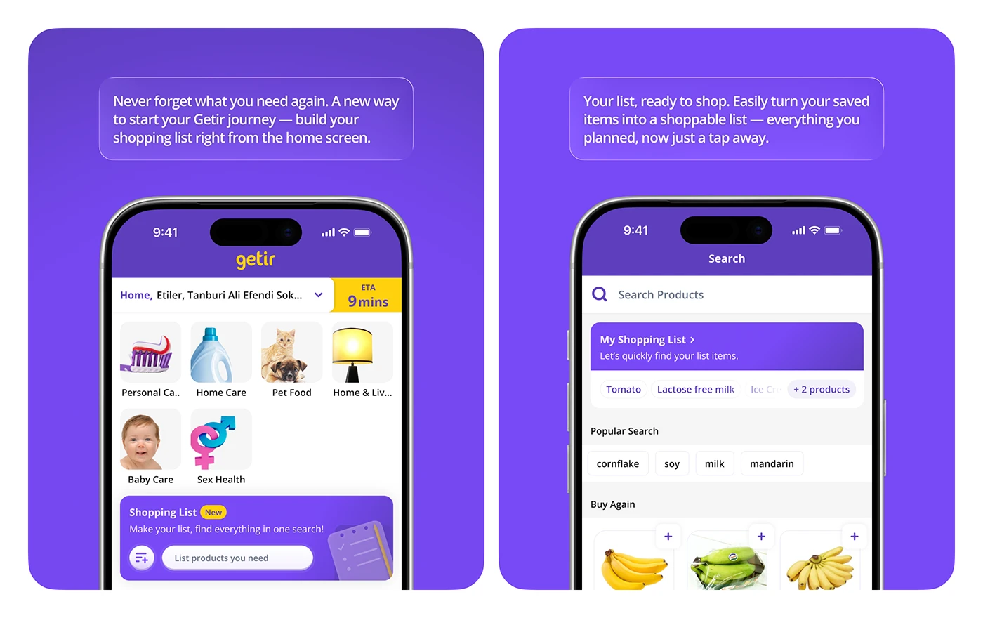 Shopping List widget on home screen and integrated into search