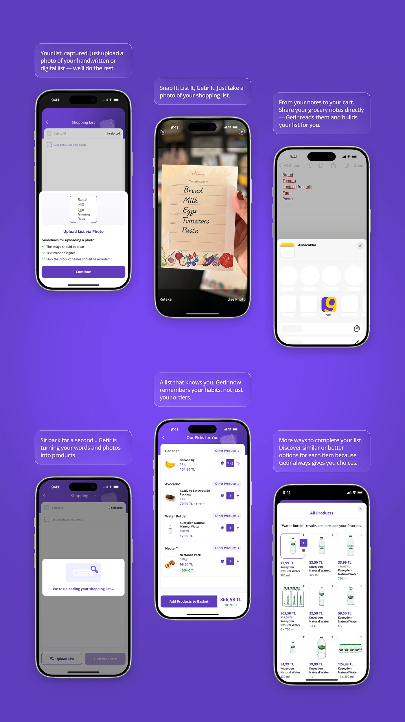 Complete Shopping List journey — upload, product matching, basket